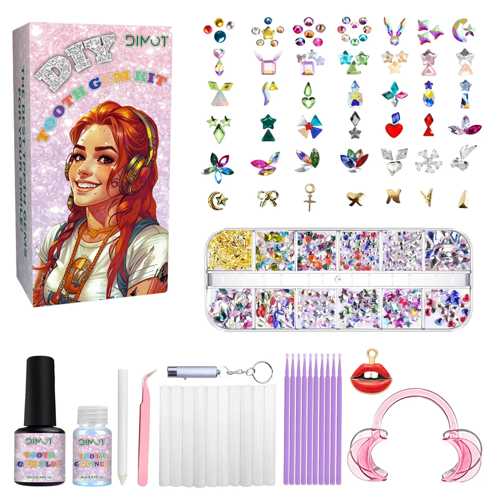 Tooth Gem Kit - Zahnschmuck-Set, DIY-Zähne, Edelsteine-Set mit Klebern und