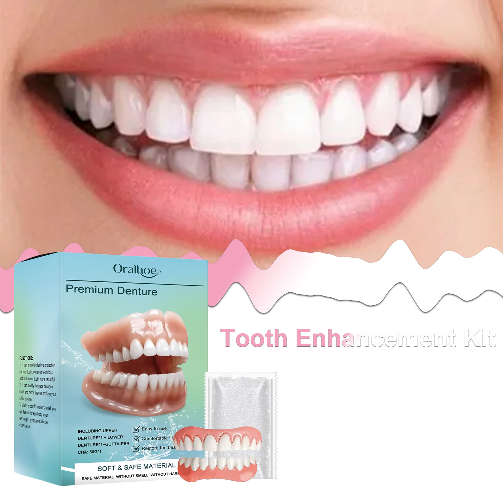 Teeth Whitening Mask - Oralhoe Zahnschmuck-Set Komfortables Material Zahnprothesen-Kit Natürlich