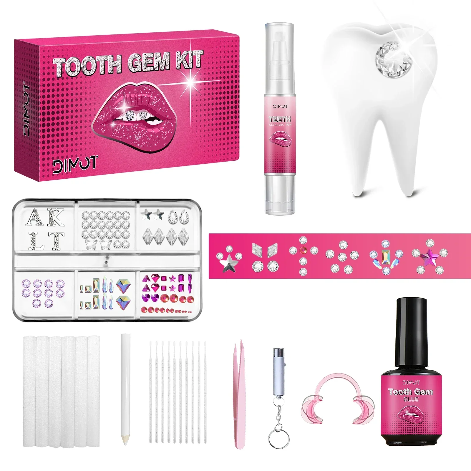 Tooth Gem Kit - DIY-Zahn-Edelstein-Set mit Kristallkleber und UV-Licht –